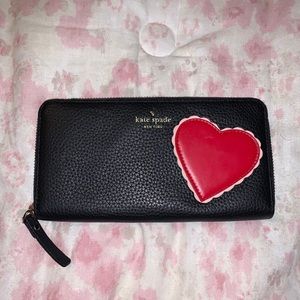 Kate Spade Black Slim Continental Wallet w/ Heart